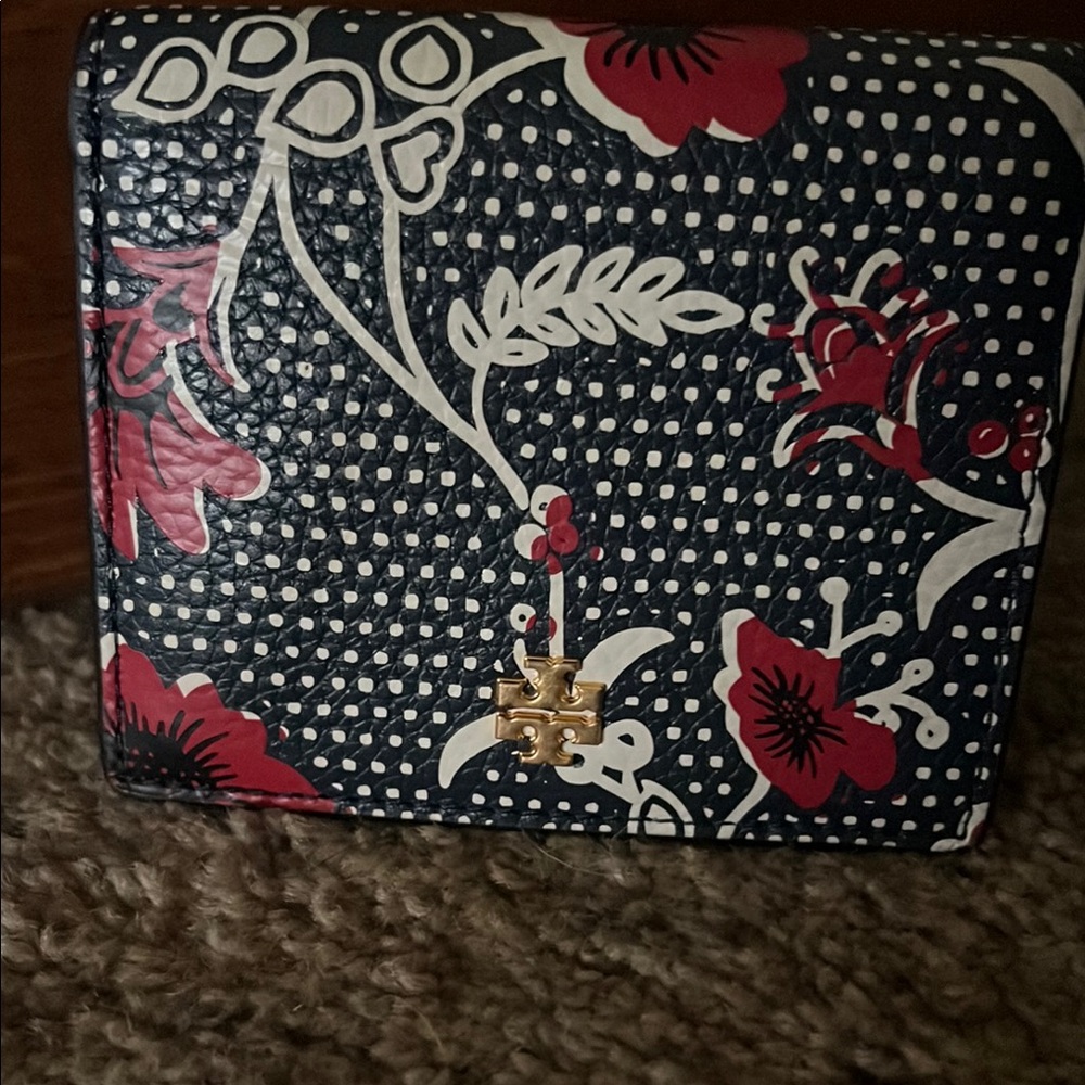 Tory Burch Floral Print Women's Wallet - Blue and red